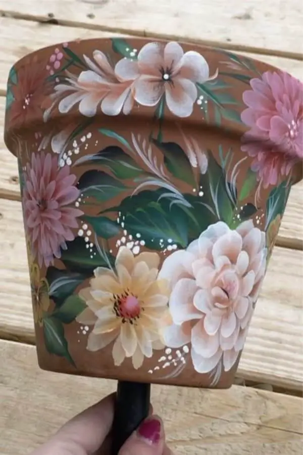 floral themed clay pot paint