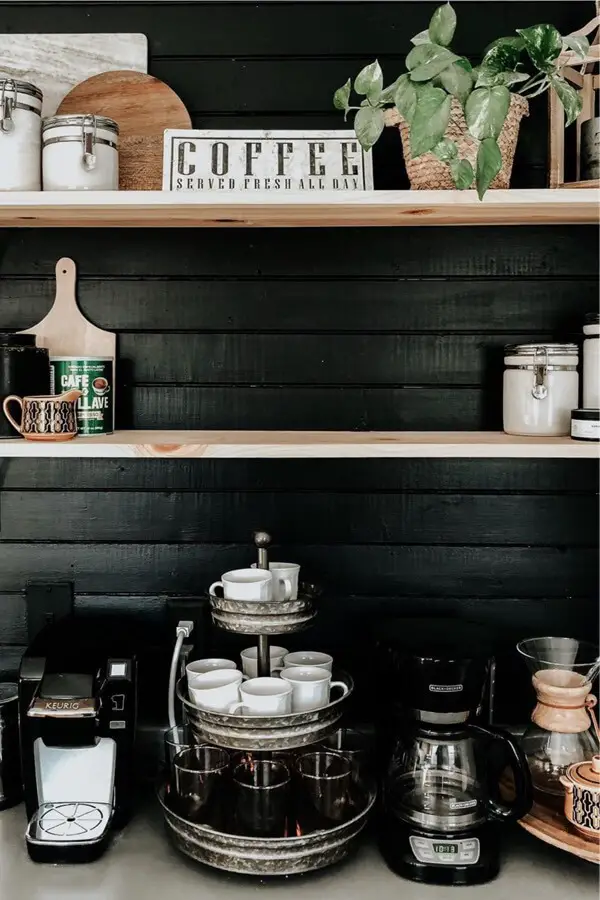 wooden shelf coffee bar inspo