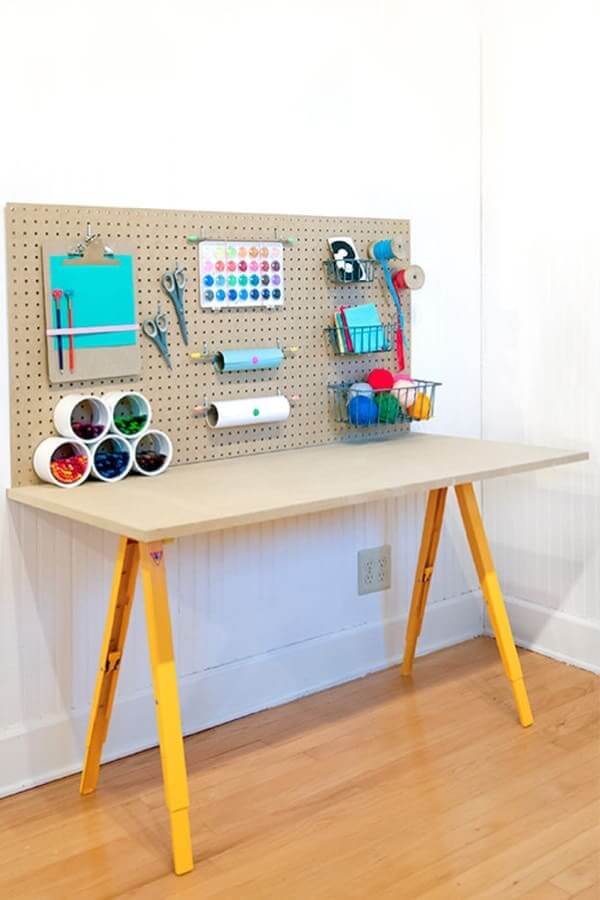 diy craft desk with pegboard