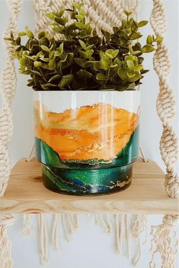 Hand Painted Gold Hanging Flower Pot