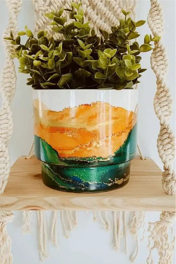 Hand Painted Gold Hanging Flower Pot