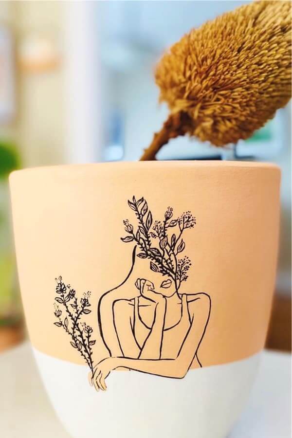 Feminie Painted Clay Pot