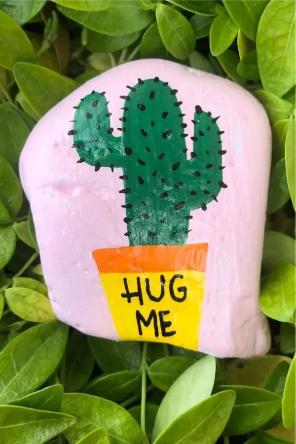 Cactus-Painted-Pebble-pink-colored-rock