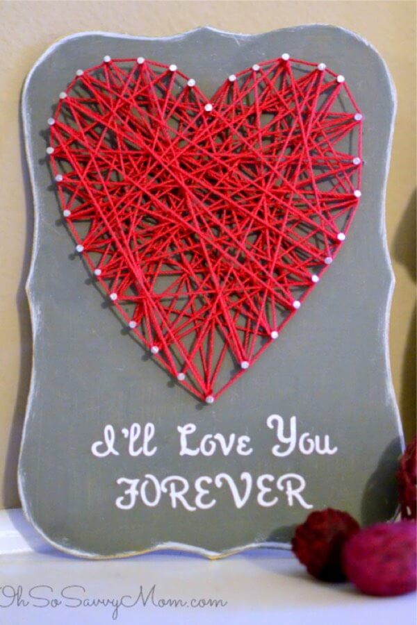 Forever Promise String Art Valentine - Red heart nail string art