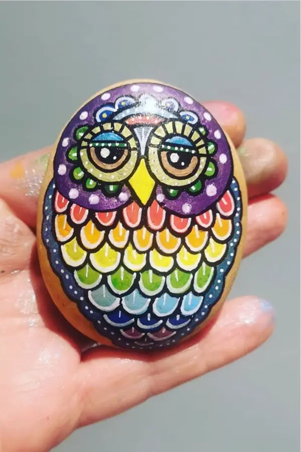 Owl Painting On Small Rock