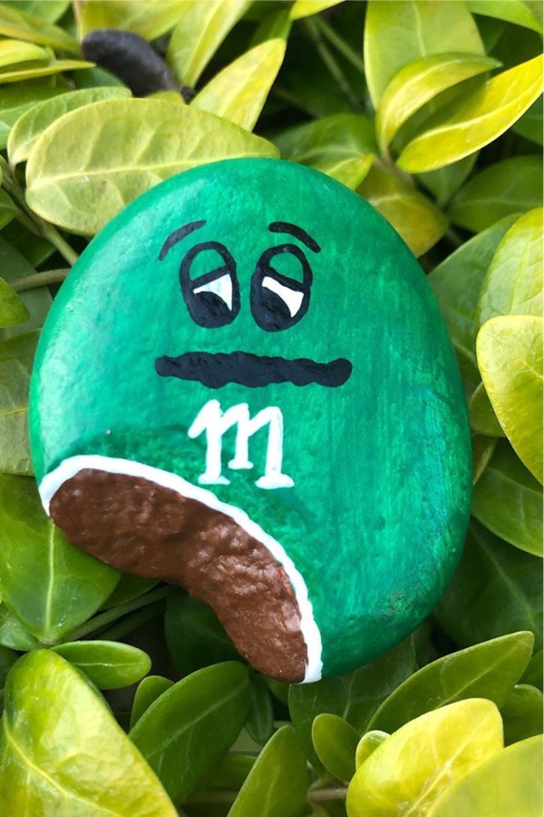 Partially Eaten M&M Painted Rock