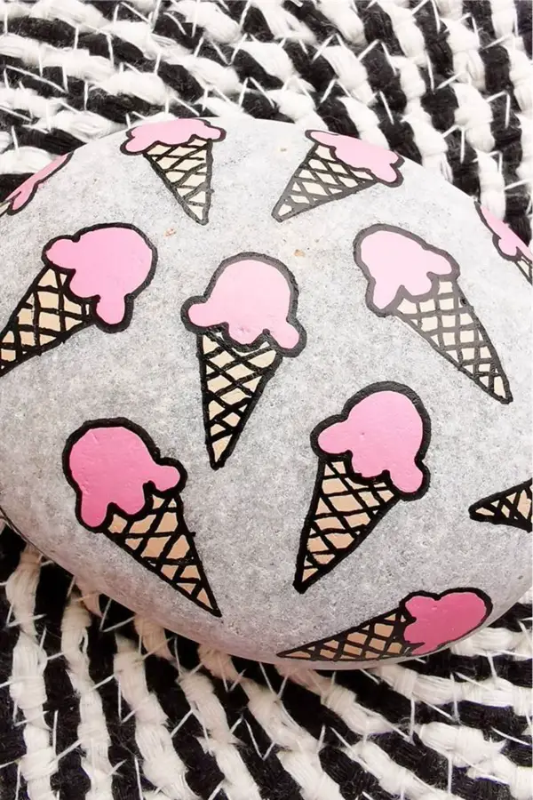 Ice Cream Painted Pebble