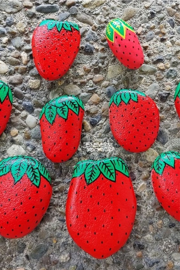 little painted rocks with strawberries