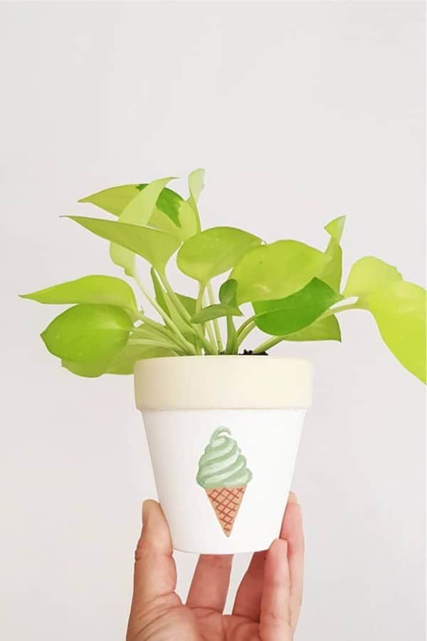 ce-Cream Flower Pot Painting Idea - white-paint-terra-cotta-planter