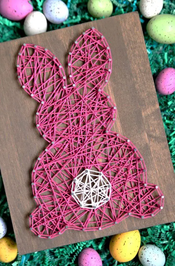 Pink and White Easter Rabbit String Art