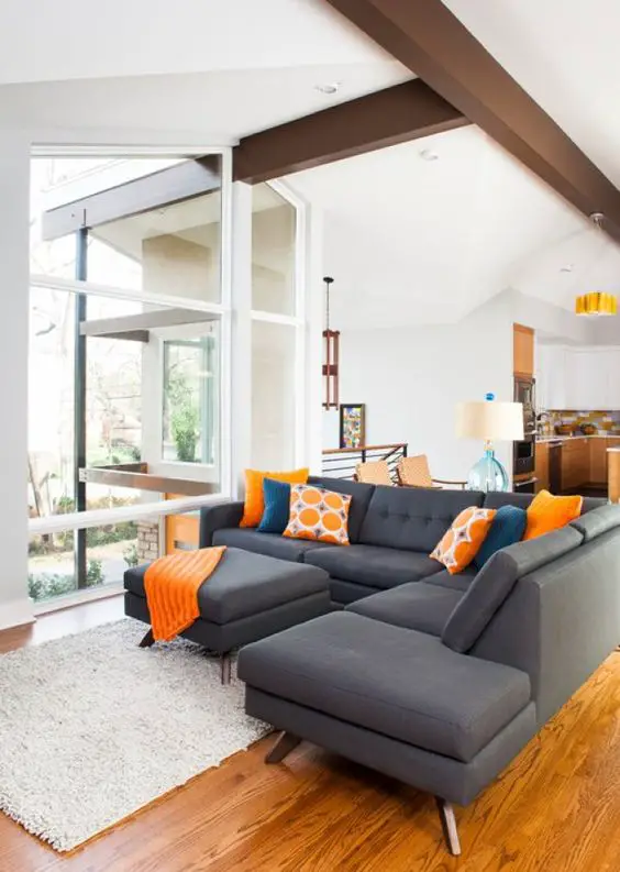 Orange Living Room Inspiration - Throw Pillows with dark gray couches