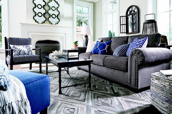 blue throw pillows for gray couch