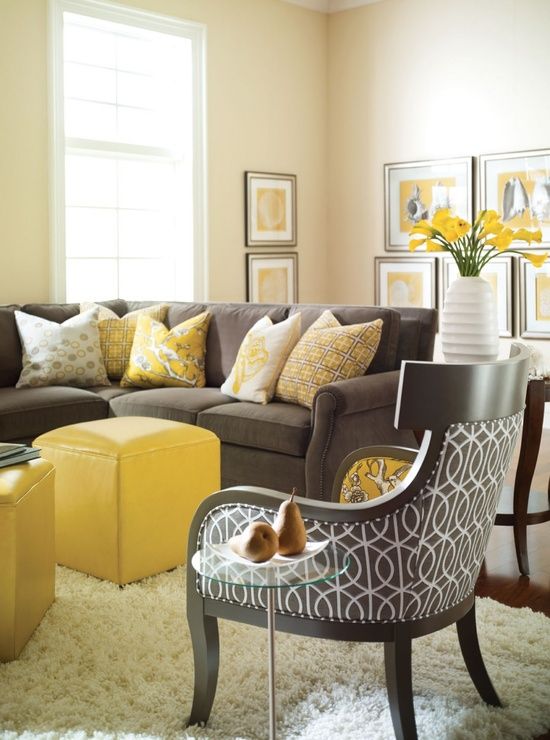 bright yellow throw pillows for gray couch