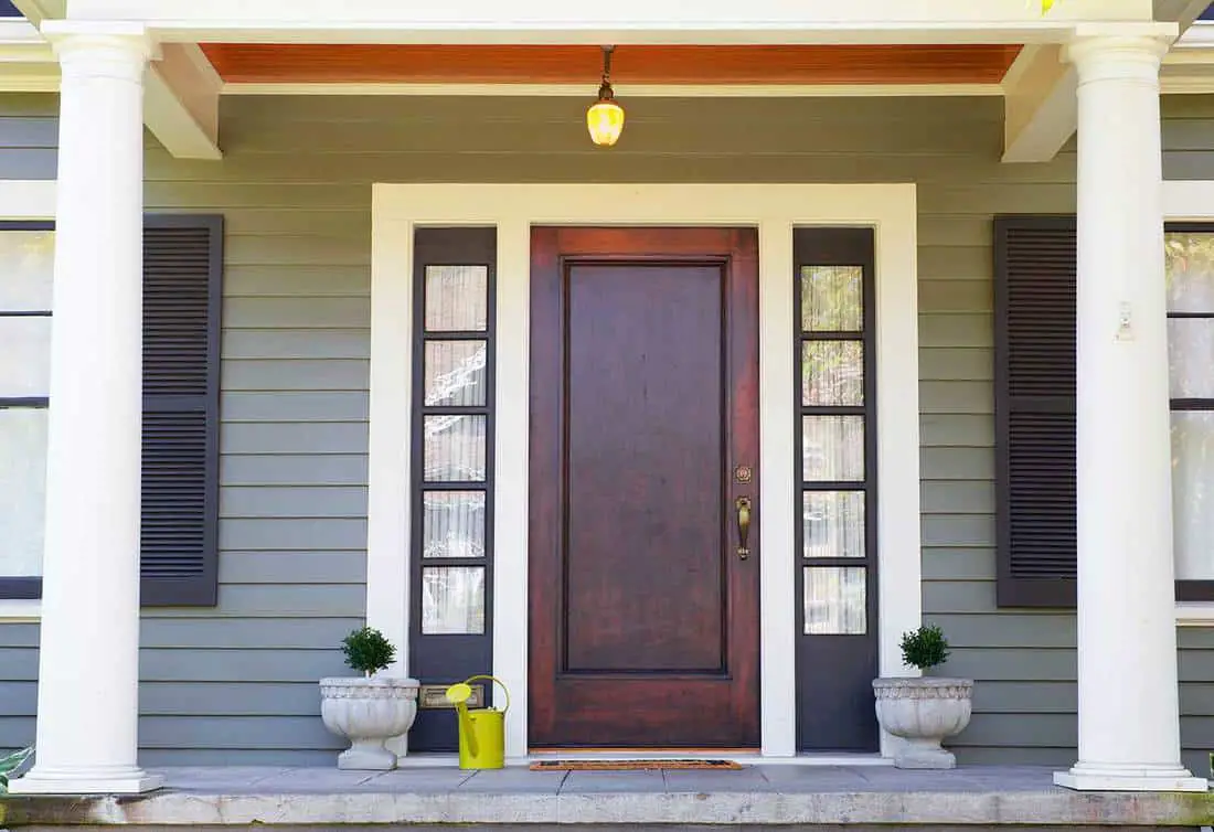 Brown Doors for A Gray House