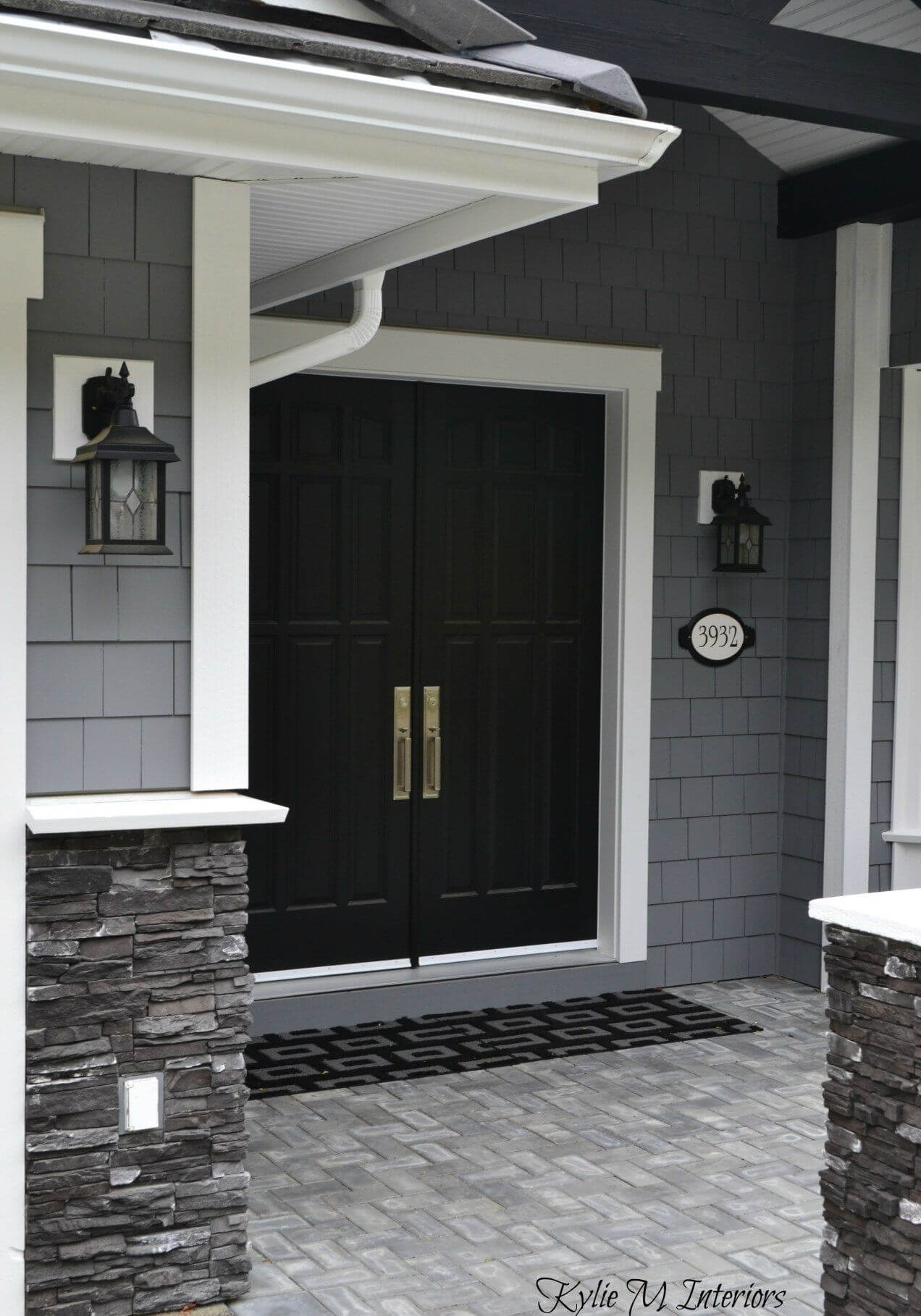 Traditional Black Door for A Gray House