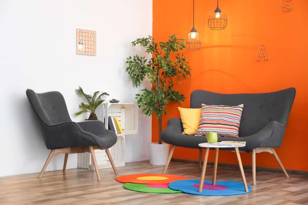orange and grey living room