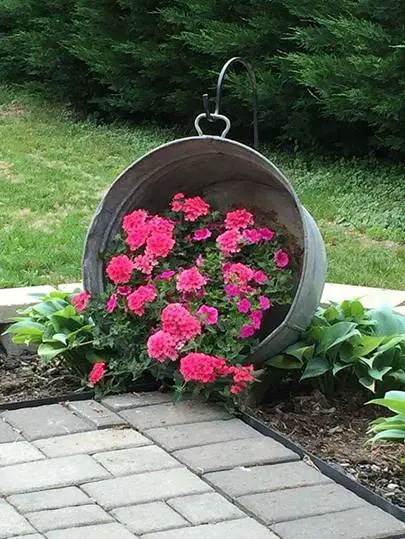 Corner Garden in a Galvanized Metal Wash Tub