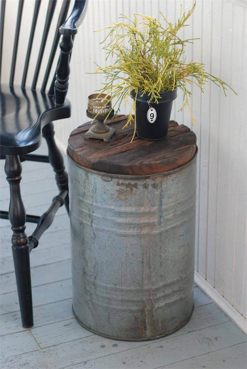 Rustic Tin Table with a Wooden Top - farmhouse porches