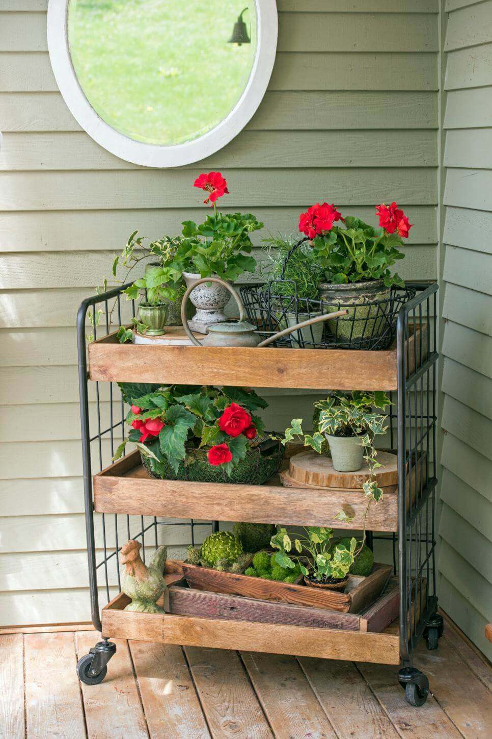 Trolley Gardening Display - small front porch decor ideas