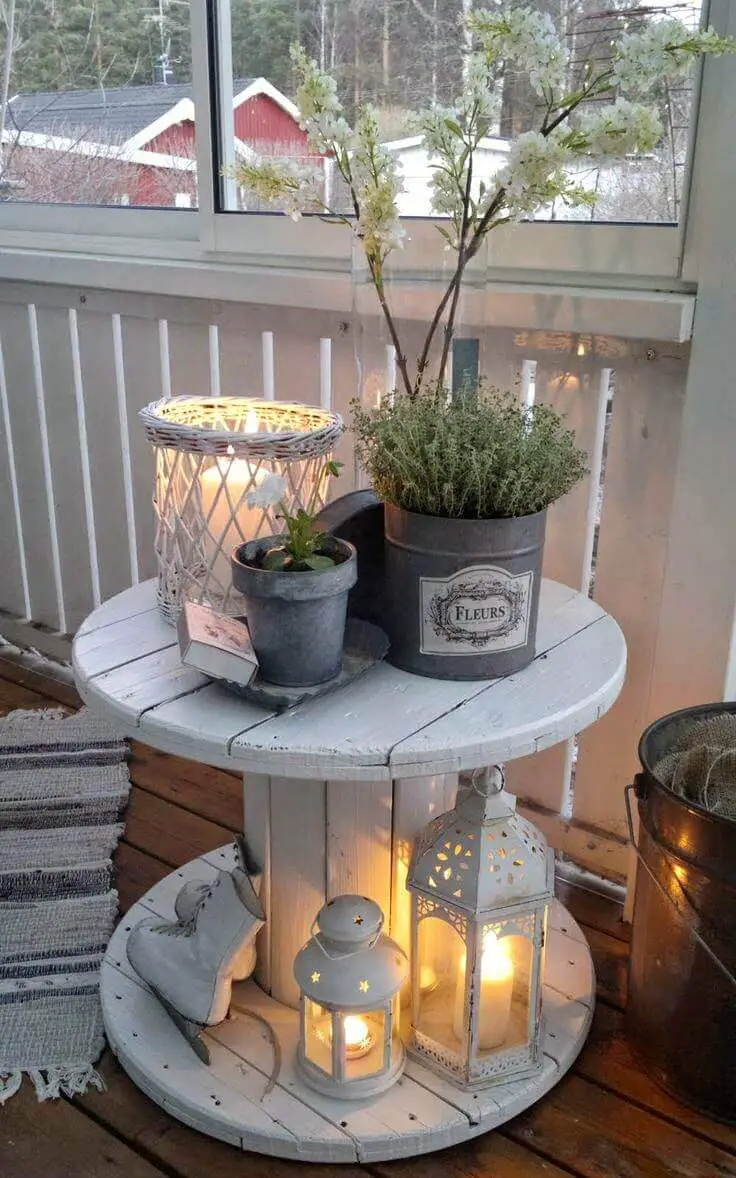 Striking Repurposed Spool Table - farmhouse front porch