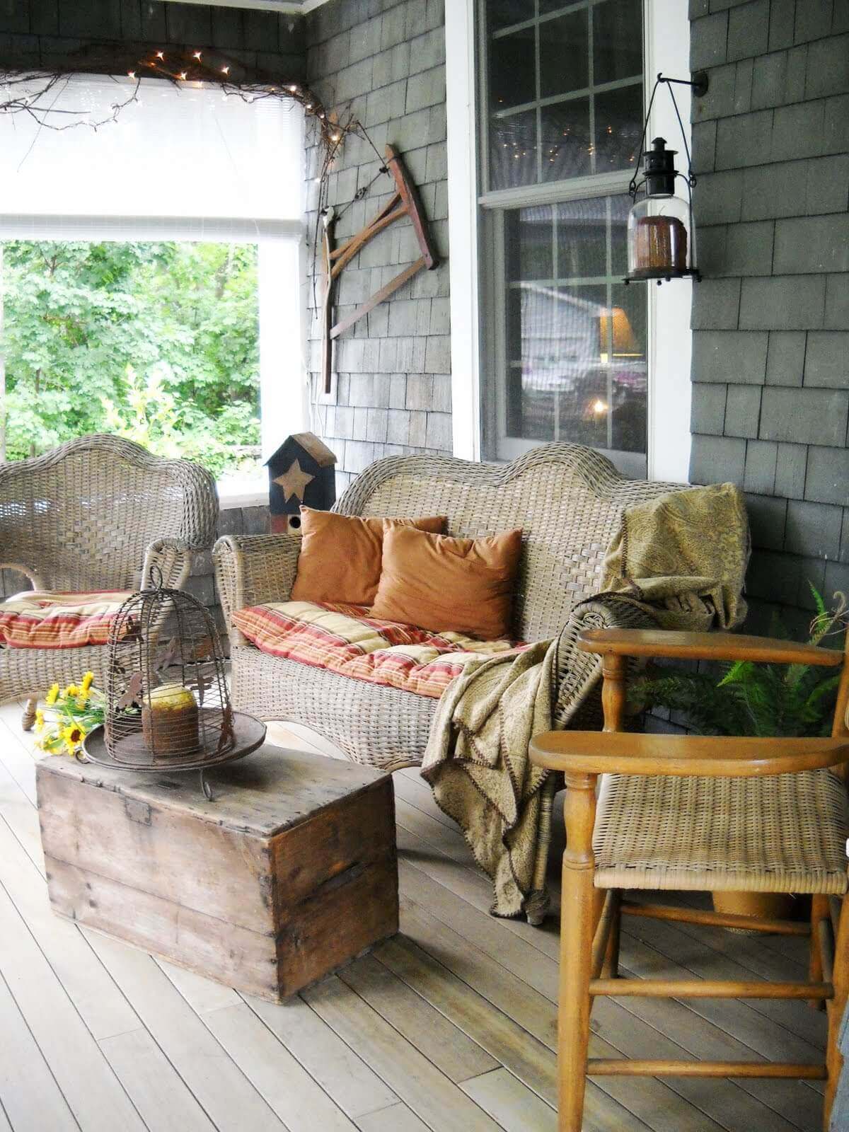  Woven Furnishing and Antique Crate Table