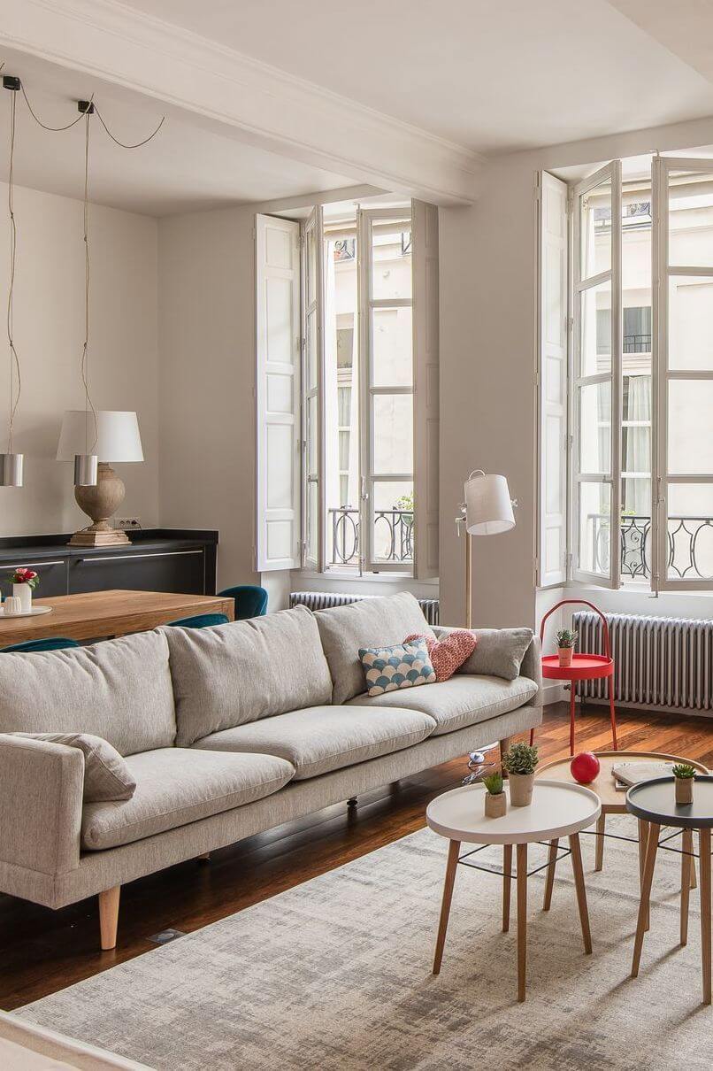 Parisian living room with gray sofa