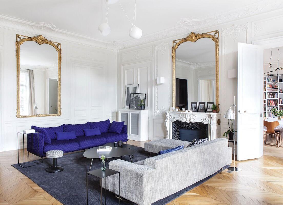 Parisian living room with gray sofa