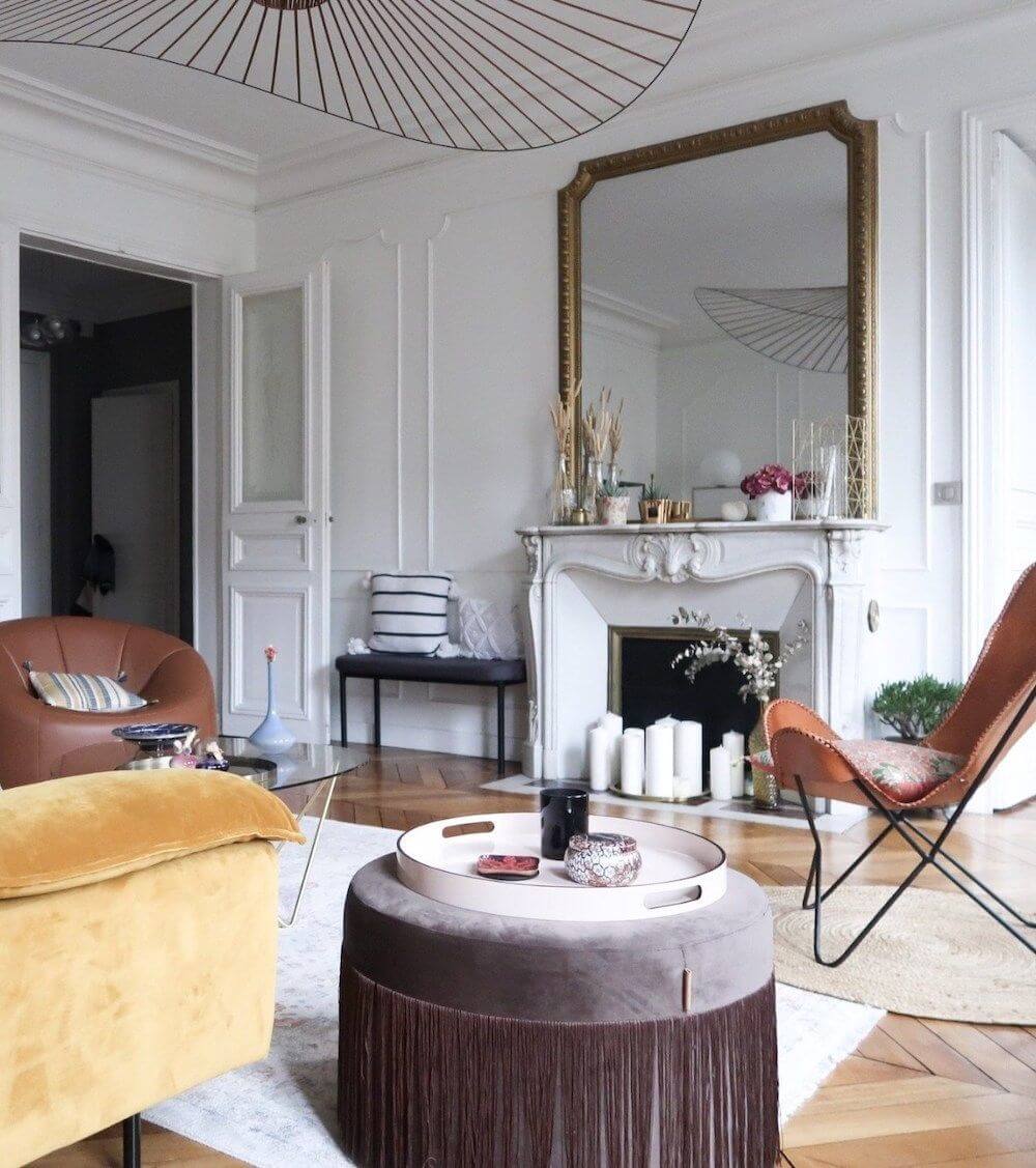 Parisian living room with leather butterfuly chair