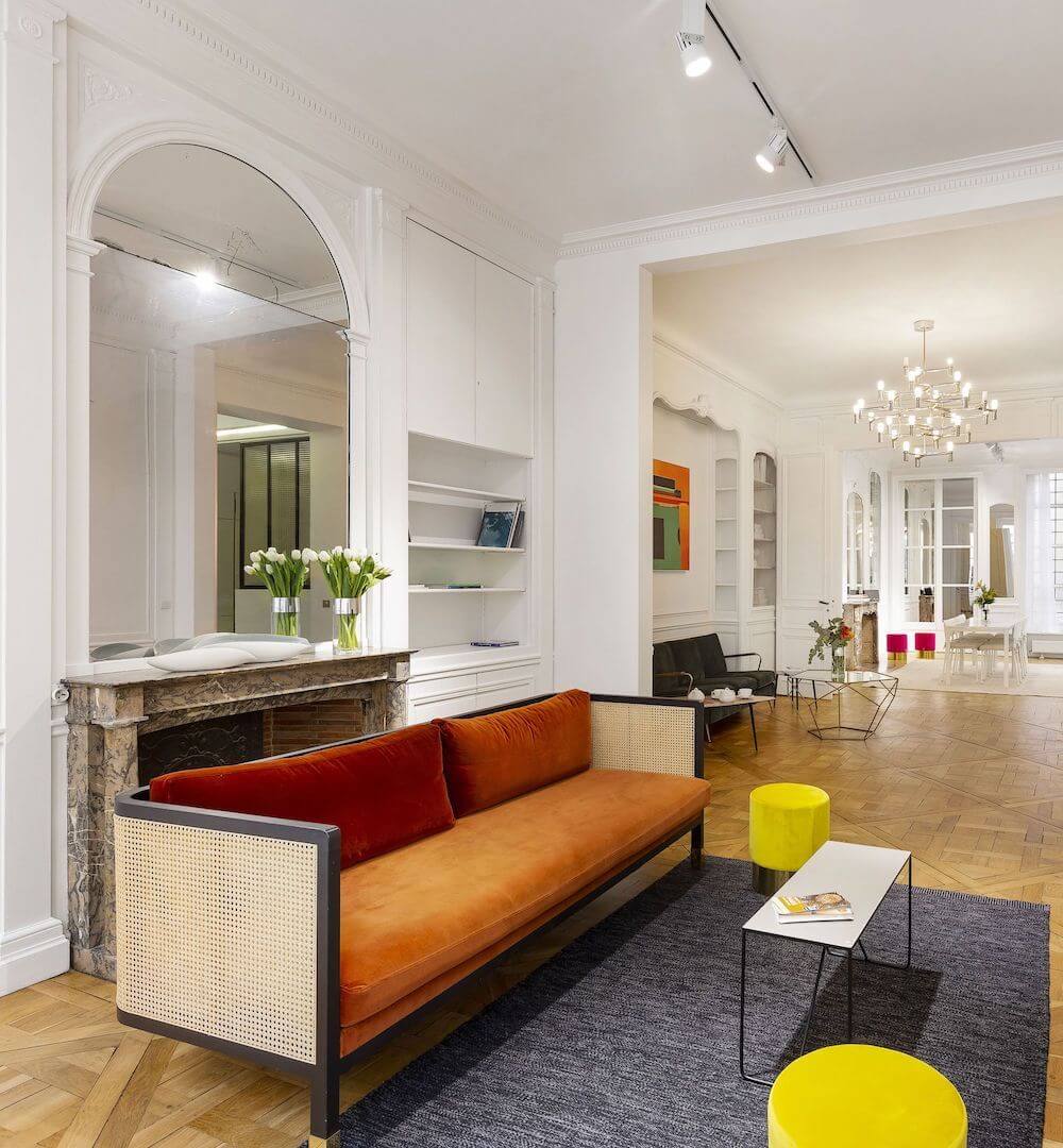 Parisian living room with cane sofa
