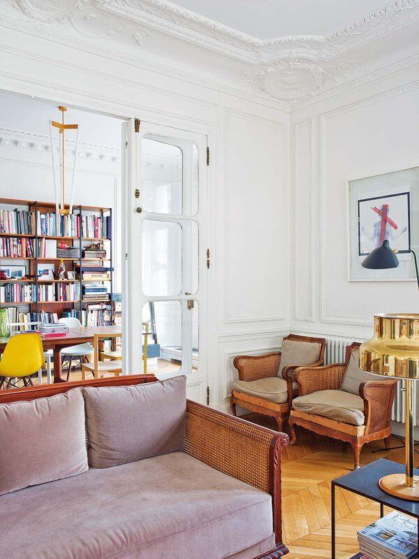 Parisian living room with cane paneled sofa