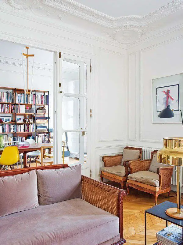 Parisian living room with cane paneled sofa