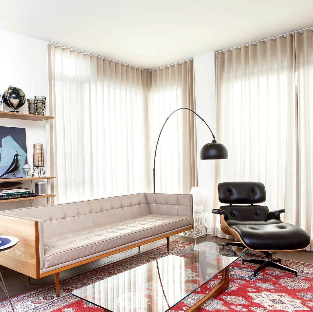 Mid Century Modern Living Room with Eames Lounge Chair and Ottoman