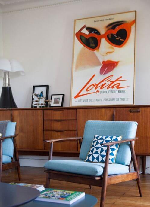 Mid Century Modern Living Room with Lolita Film Poster