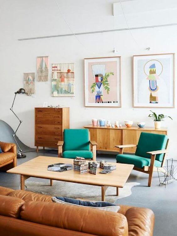 Mid Century Modern Living Room with Warm Wood Furniture