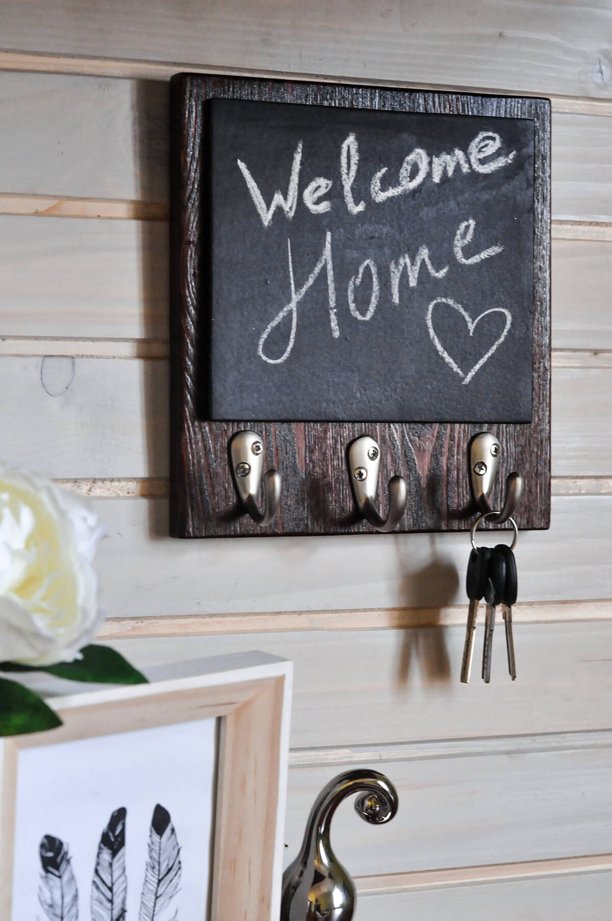 Entryway table with a vintage key holder for organizing keys and small essentials