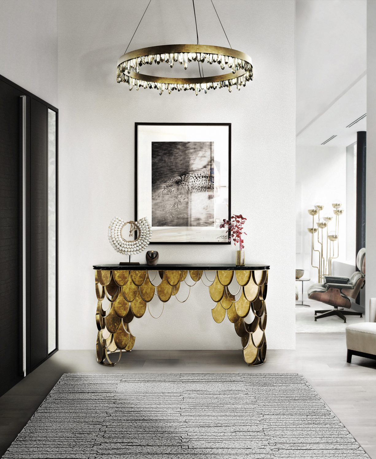 Entryway table showcasing a contemporary art display for a modern touch