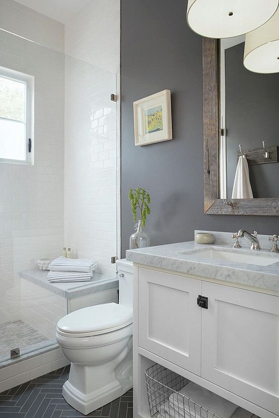 Gray, white, Cool Neutral Bathroom Color Scheme