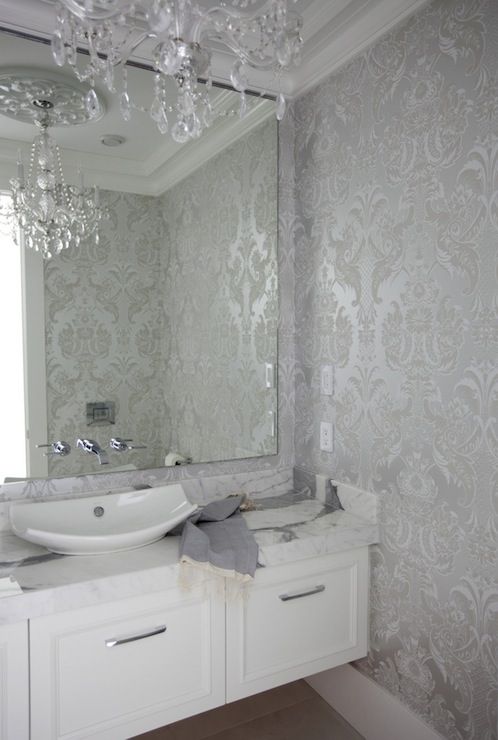 Silver Damask Wallpaper - Bathroom Wallpaper Ideas