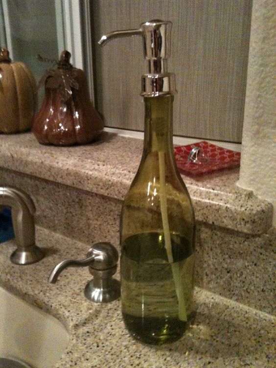 Upcycled Wine Bottle Dispenser Bathroom Counter Decor