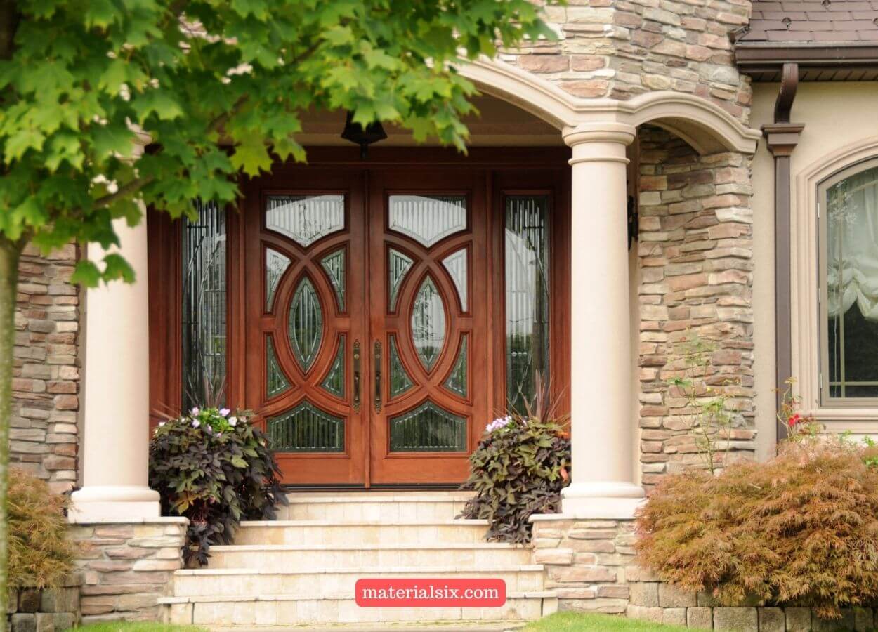 Classic brown front door creating a warm and welcoming entryway