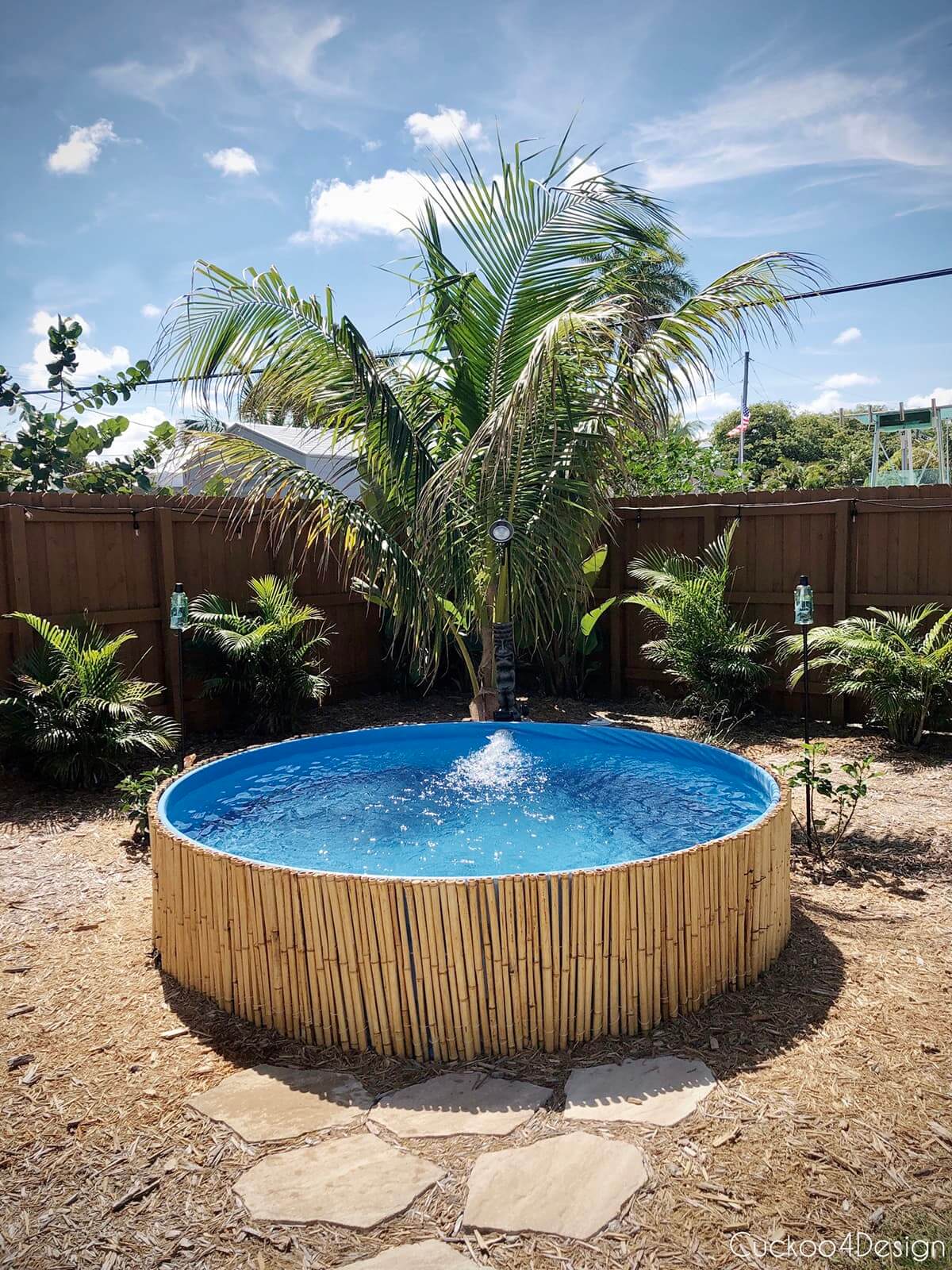 finished stock tank pool with pool liner that used to be rusty and old