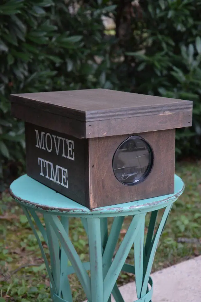 A wooden movie projector