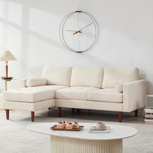 Kingfun 80" W Sectional Sofa Couch, L Shaped Couch with Reversible Chaise, Convertible Sofa Couches for Living Room, Mid Century Modern Linen with Tufted Seat Cushion for Small Space, Beige