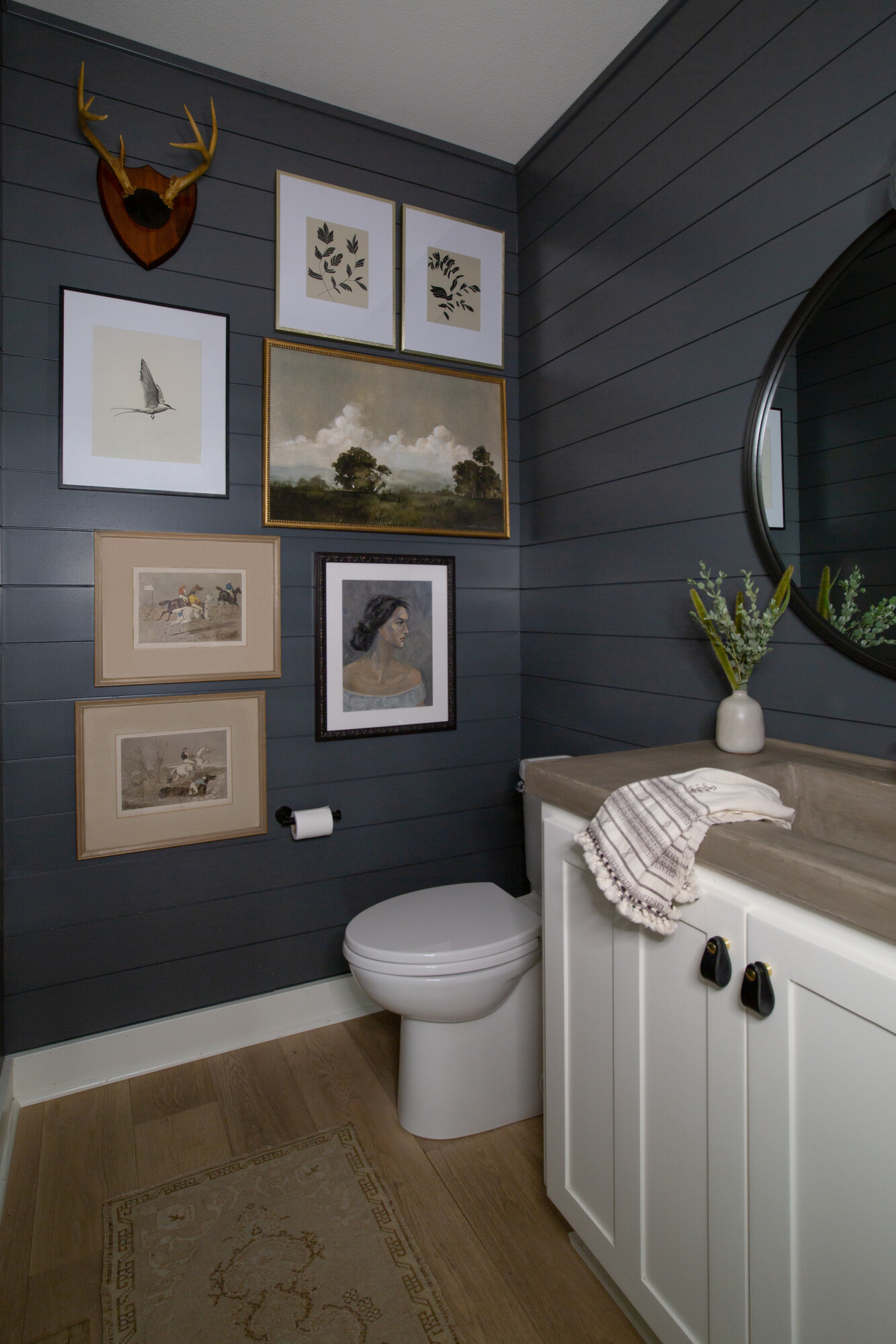Eclectic Gallery Wall Art - blue bathroom