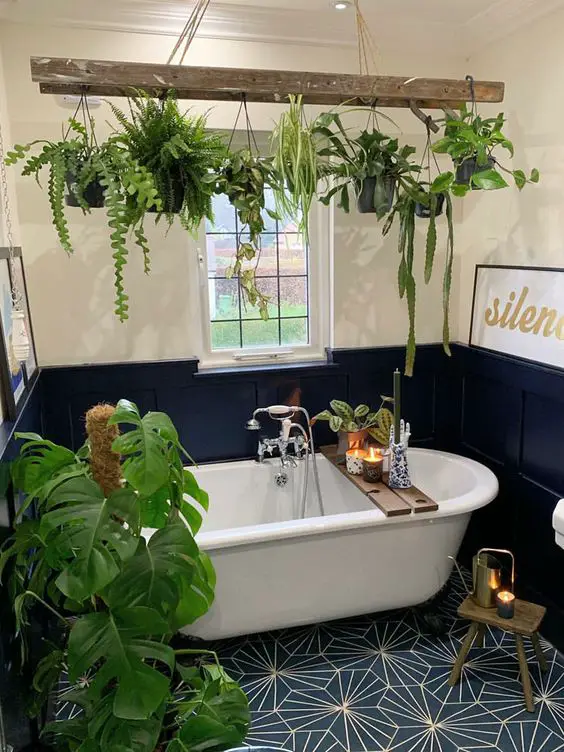 greenery - navy blue bathroom decorating ideas