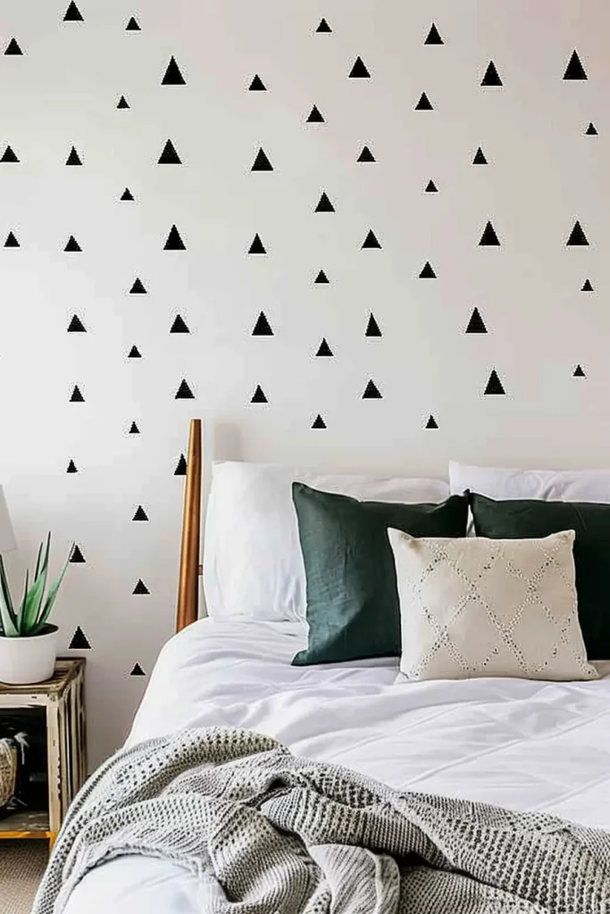 Bedroom Accent Wall - Delicate Triangles on a Pure White Canvas