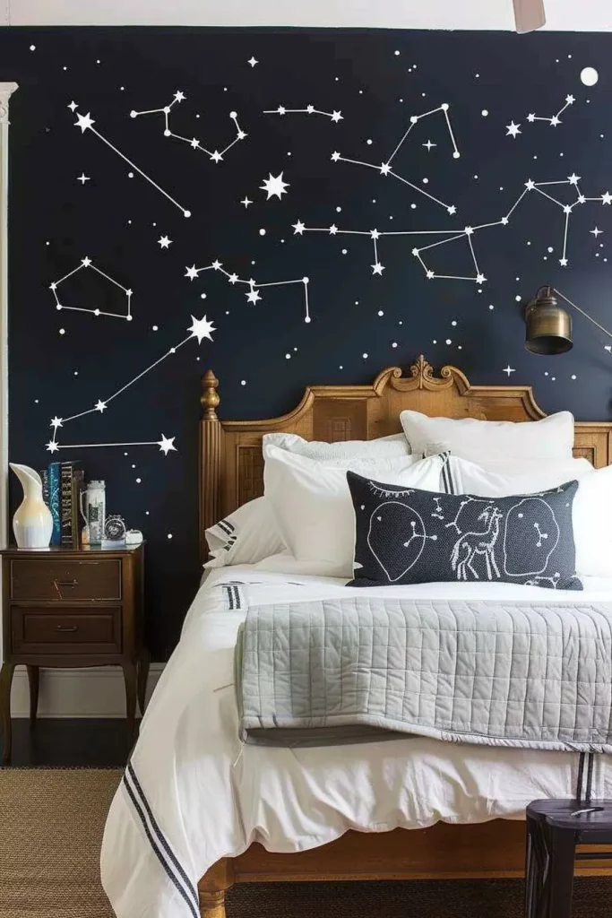 Zodiac Constellation Statement Wall with Wall Decals - Bedroom Accent Wall Ideas