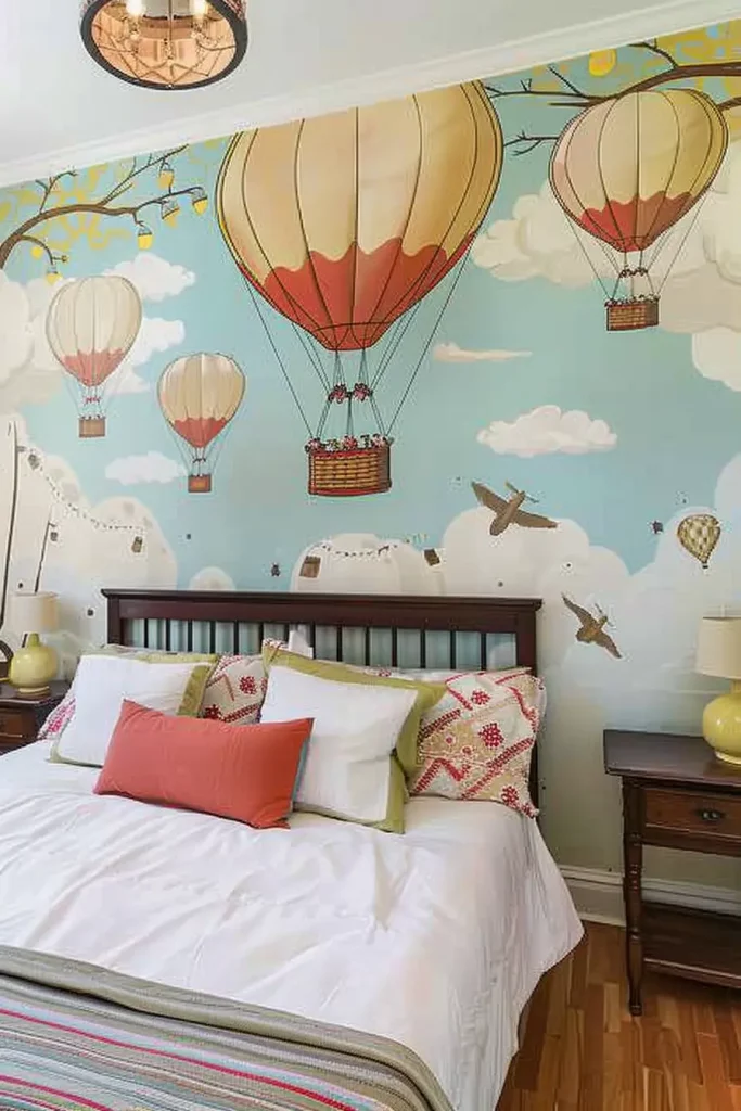 Wall Mural with Hot Air Balloons - Bedroom Wall Accent Ideas