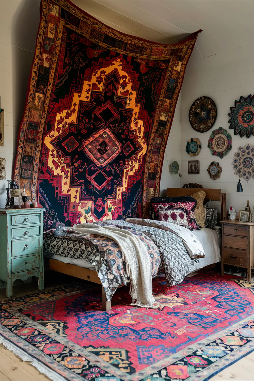 Eclectic Bedroom with Colorful Area Rug