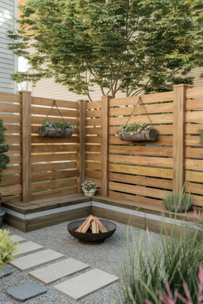 DIY privacy fence on a budget using recycled wooden pallets and cozy string lights